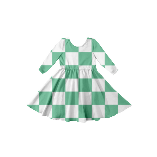 green checkered long sleeve twirl dress WITH biker shorts