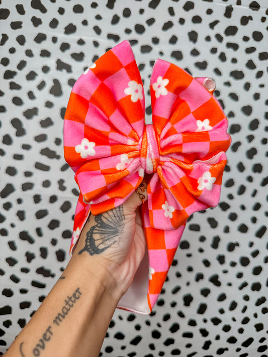 pink orange checkered velvet bows