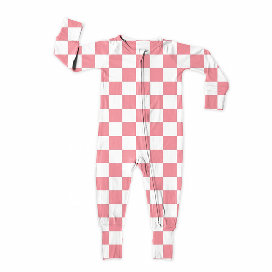 pink checkered zipper sleeper