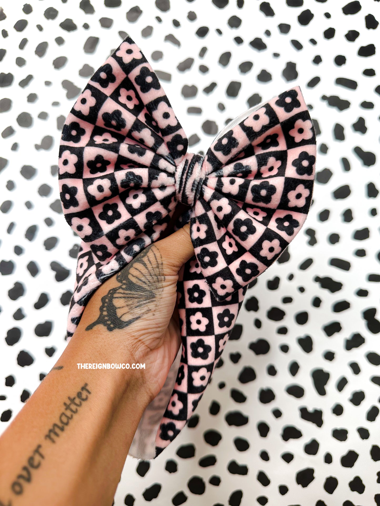 black flower check velvet bows