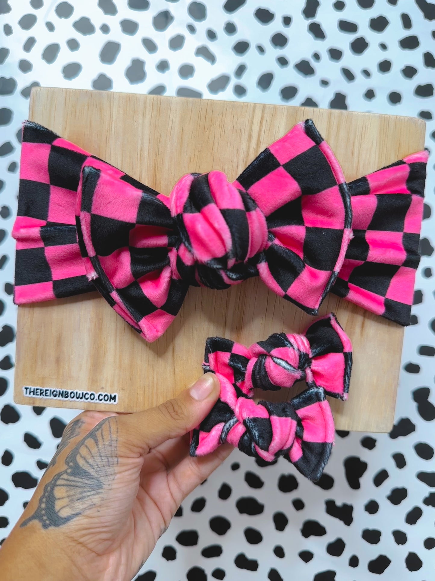 pink and black check velvet bows