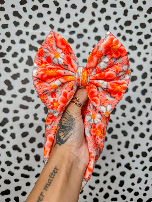 peach lace floral velvet bows