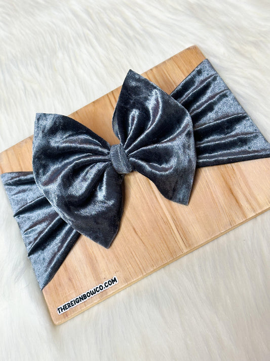 dark gray crushed velvet bows