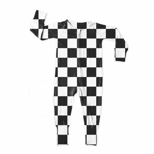 black checkered zipper sleeper