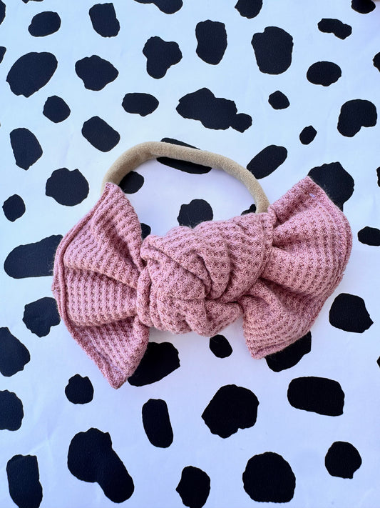 mauve waffle knit nylon bow