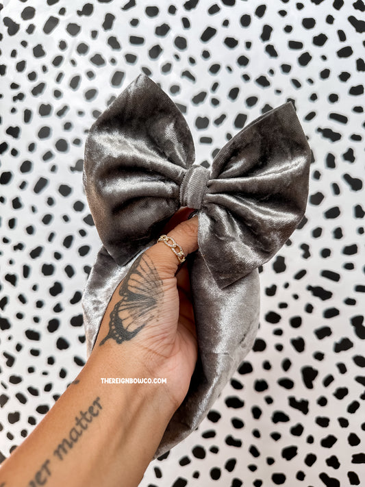 gray crushed velvet bows