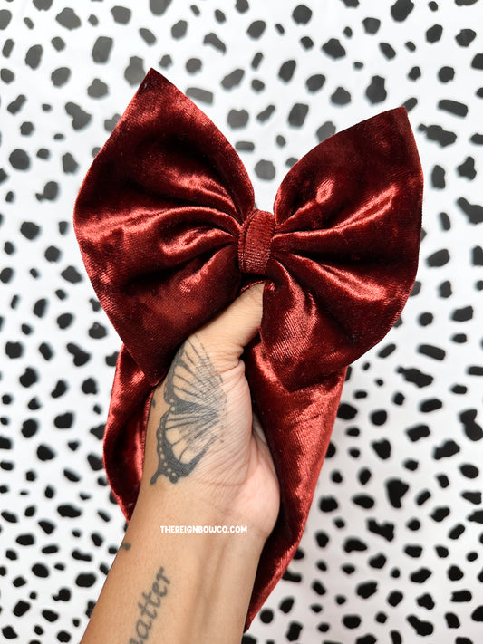 burnt red crushed velvet bows