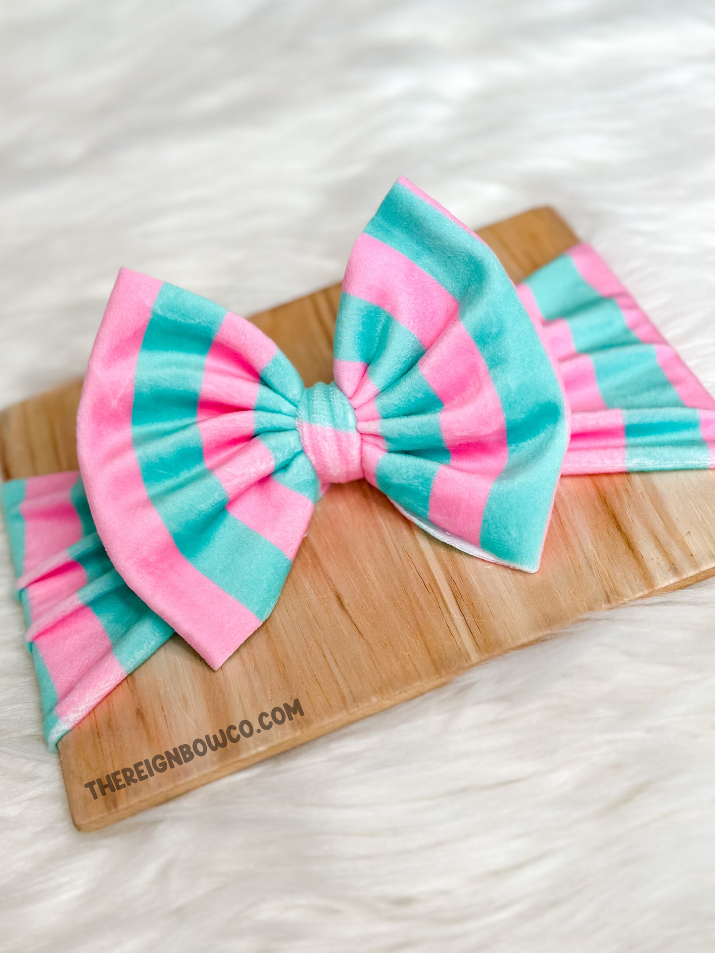 pink & mint stripe velvet bows