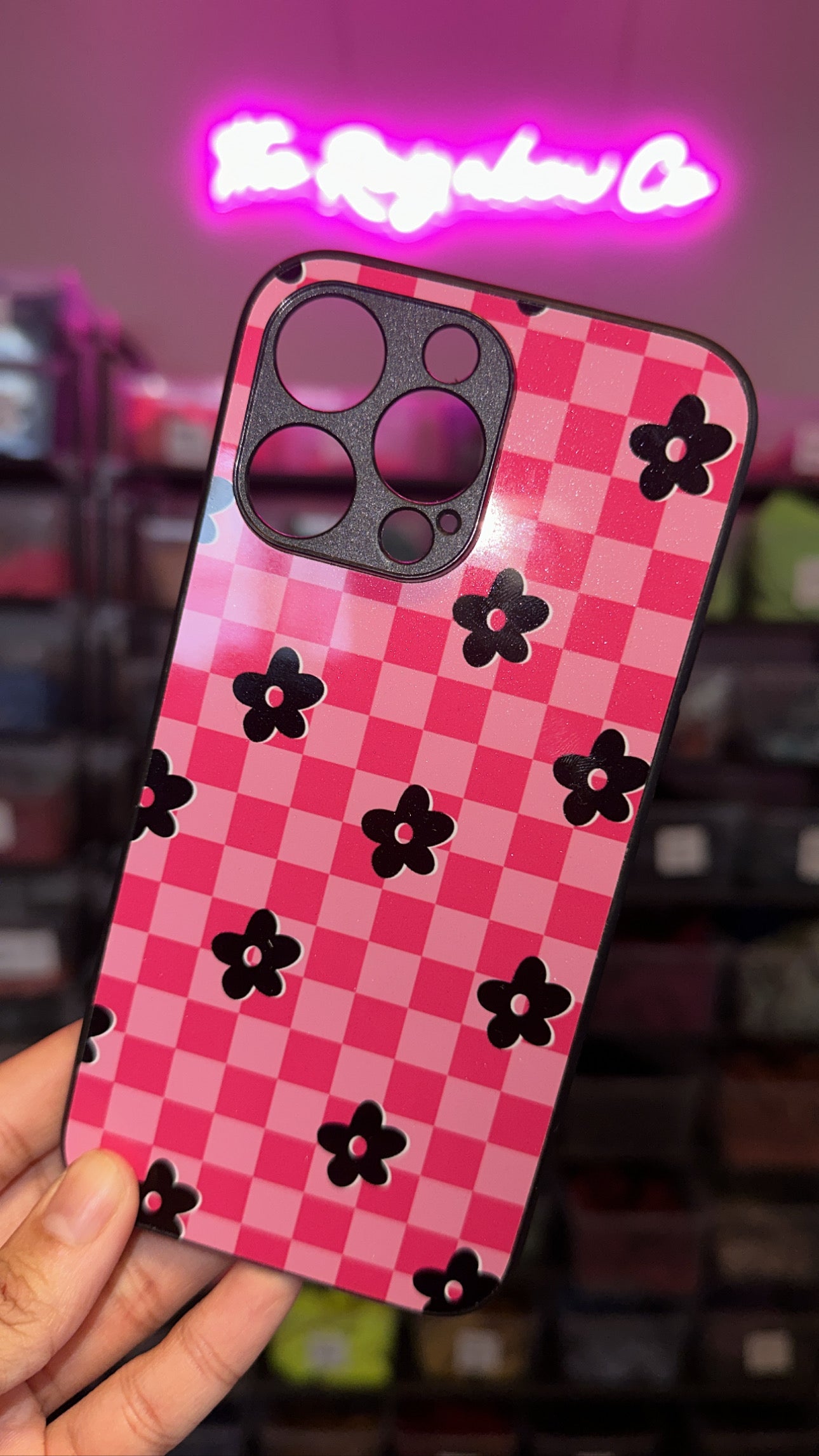Pink Check Flower Phone Case